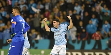 Ulises Sánchez y su gol de tiro libre ante Riestra para Belgrano. (Facundo Luque / La Voz).