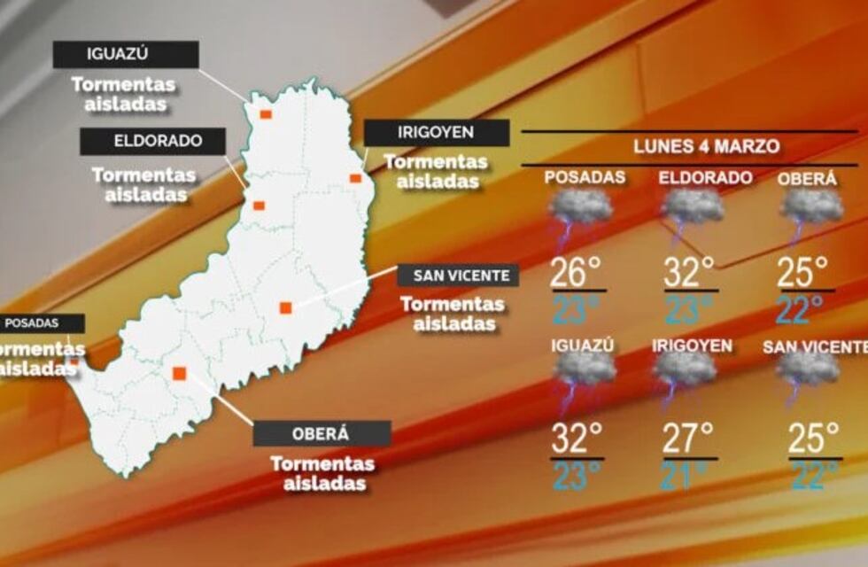 Posibles lluvias y tormentas para este lunes en Misiones