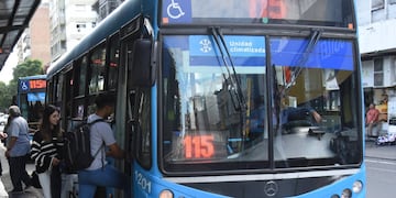 Los colectivos de la línea 115 paran en la Plaza Sarmiento de Rosario durante su recorrido como parte del sistema de Transporte Urbano de Pasajeros (TUP).