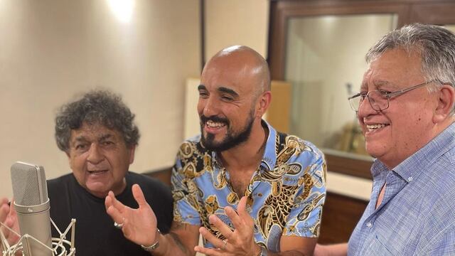 Rubén "Cacho" Deicas y Marcos Camino compartieron recientemente imágenes de la visita de Abel Pintos a su estudio de grabación. (@lospalmerasoficial)