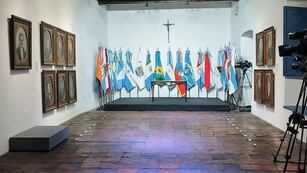 La sala principal de la Casa Histórica de Tucumán, poco antes de la firma del "Pacto de Mayo" este lunes 8 de julio.
