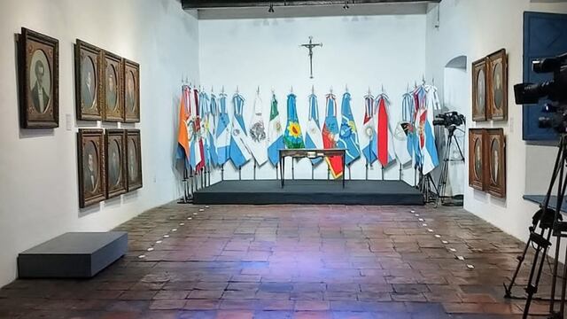 La sala principal de la Casa Histórica de Tucumán, poco antes de la firma del "Pacto de Mayo" este lunes 8 de julio.