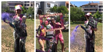 La medallista olímpica celebrando junto a sus compaleros de tesis.