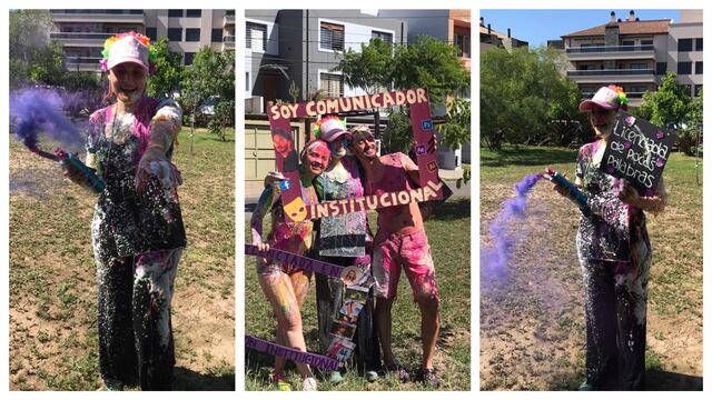 La medallista olímpica celebrando junto a sus compaleros de tesis.