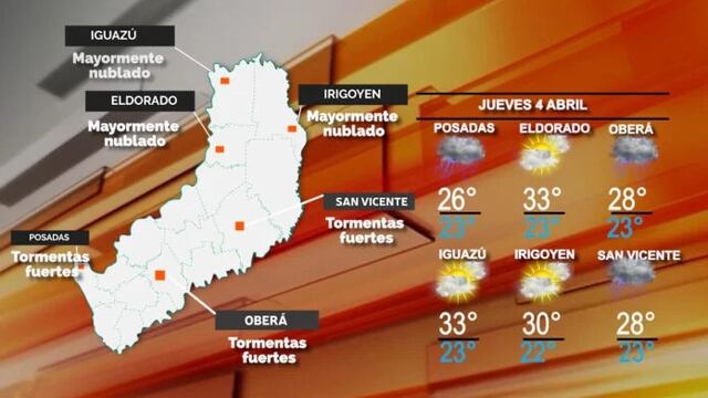 Lluvias y tormentas para este jueves en gran parte de Misiones.