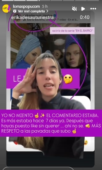 Lo Más Popu sobre la respuesta de Erika De Sautu Riestra.