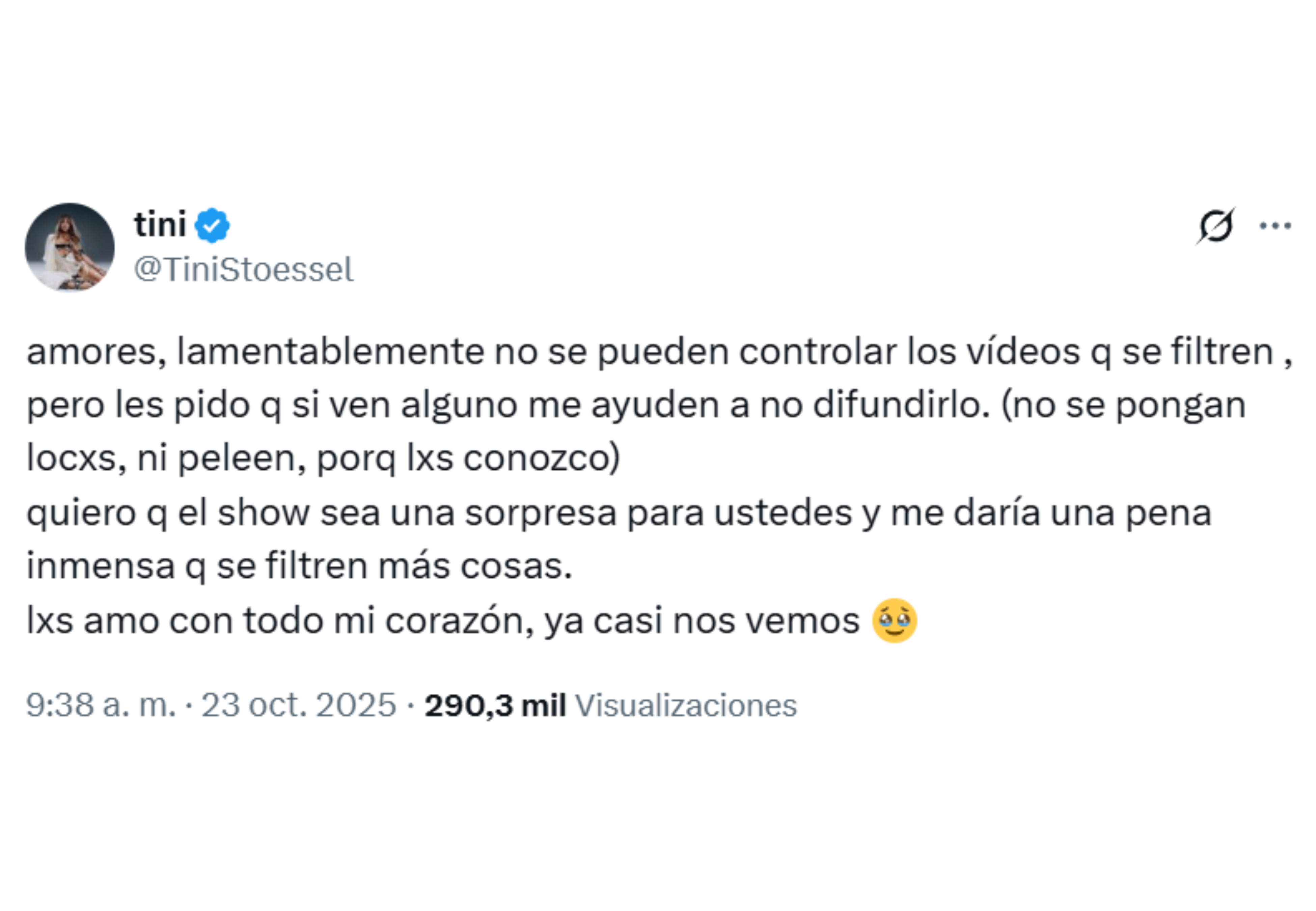 La artista lanzó un tweet que sorprendió a todos.