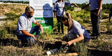 Autoridades locales y representantes de la empresa privada, plantando los ejemplares en San Antonio de Arredondo. (Foto: Facebook / Municipalidad San Antonio de Arredondo).