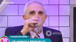 Ricardo Canaletti probó el polémico licuado de carne de Ingrid Grudke. (Fuente: captura de pantalla)