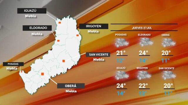 Se espera una jornada con clima fresco y posibles lluvias para el norte y centro de Misiones.