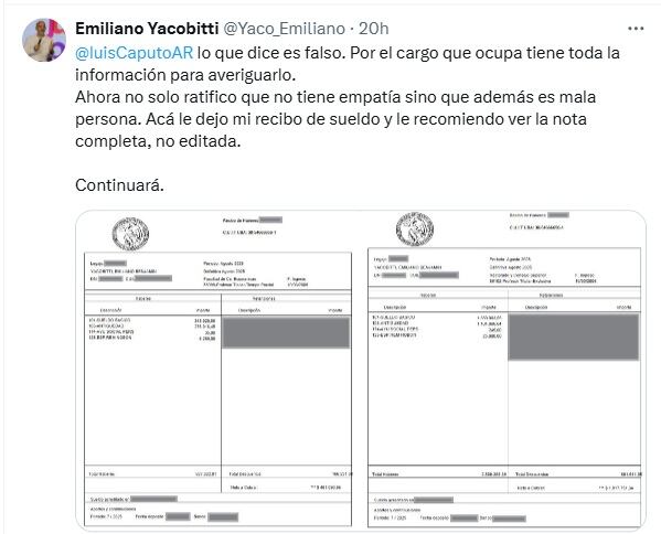 Yacobitti reveló cuánto gana luego de que se viralizara un dato falso.