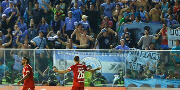 Lencioni festejando el gol de Belgrano ante su hinchada. (Prensa Belgrano)