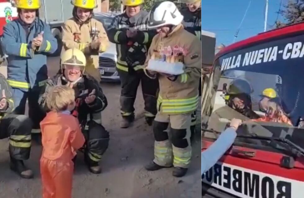 Gran gesto: bomberos de Villa Nueva sorprendieron a un niño en su cumpleaños