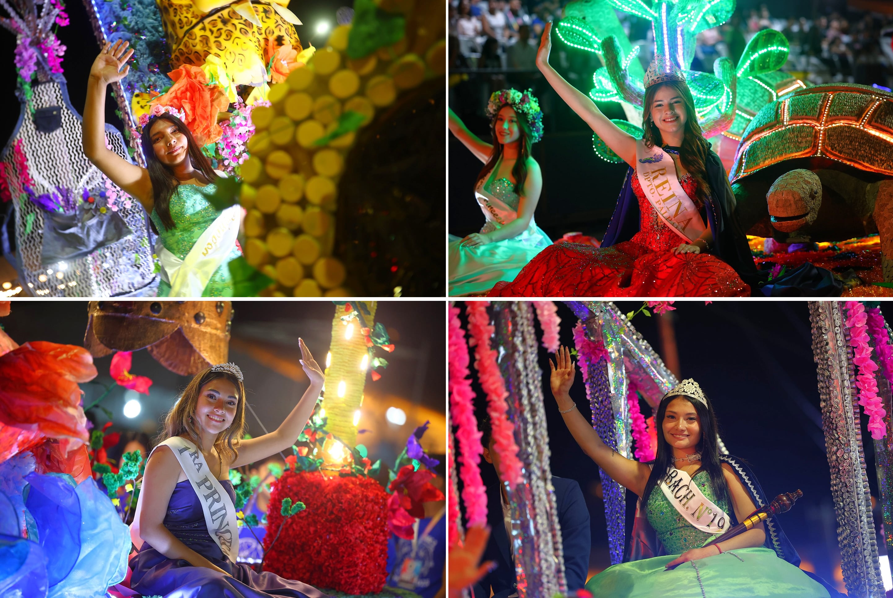 Llevan capa, corona, cetro y banda, pero desde hace unos pocos años se ha adoptado el criterio de denominarlas "representantes" y "embajadoras", en lugar de "reinas" y "princesas". Son las estudiantes que sus compañeros pasean con genuino orgullo en las artísticas carrozas de la FNE en Jujuy.