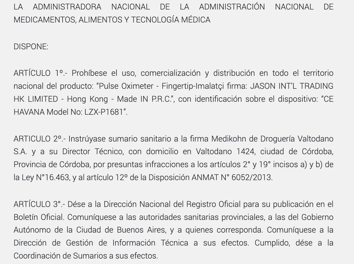 La disposición Nº 6671/25 de Anmat.