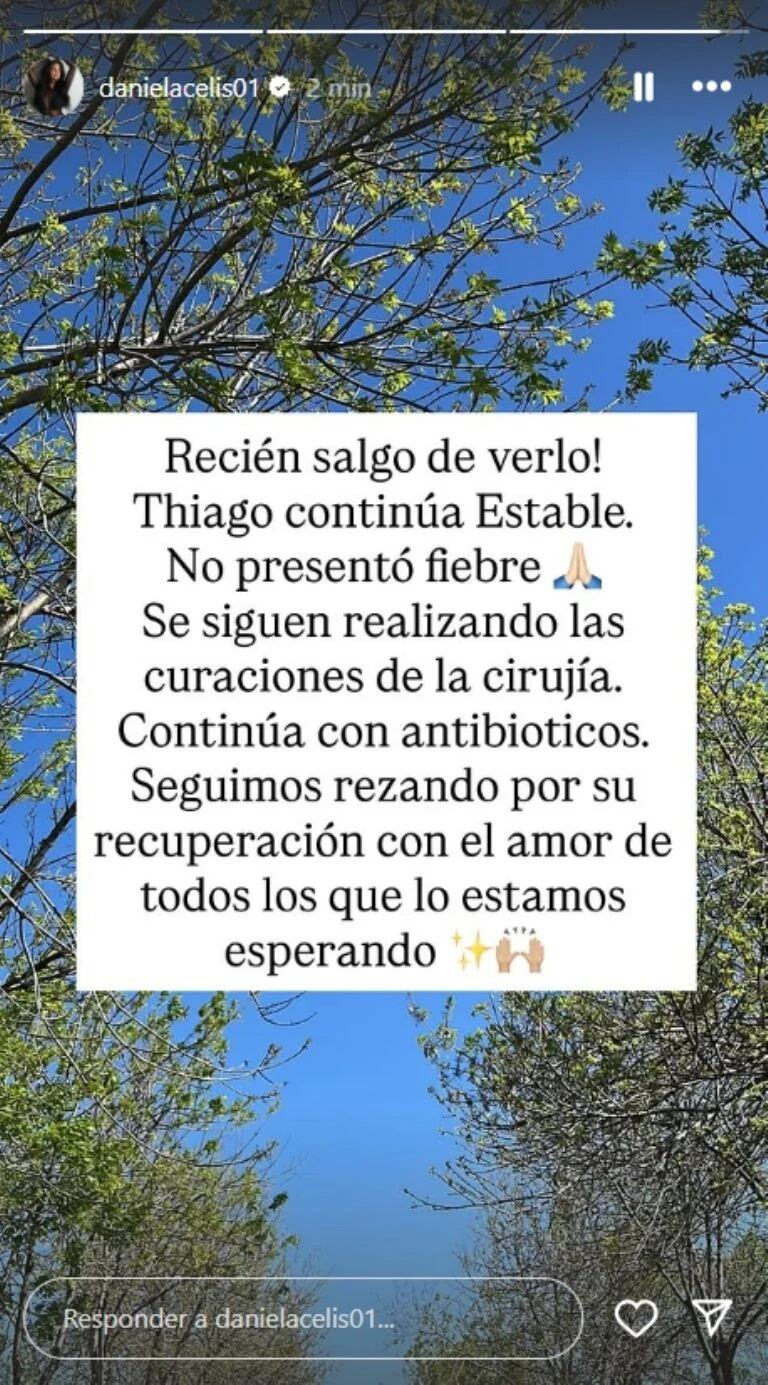 El mensaje de Daniela Celis sobre el estado actual de Thiago Medina.