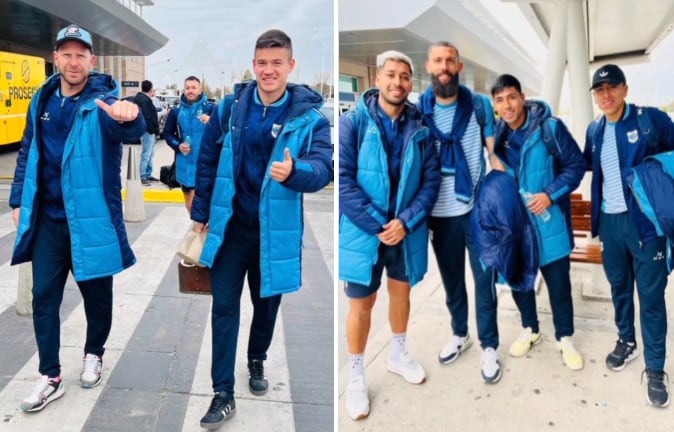 El equipo profesional de Gimnasia y Esgrima de Jujuy, a su arribo a Mendoza. La buena noticia en el plantel es el regreso del “Polaco” Cristian Menéndez (izq.), que vuelve al equipo titular tras cumplir una sanción.