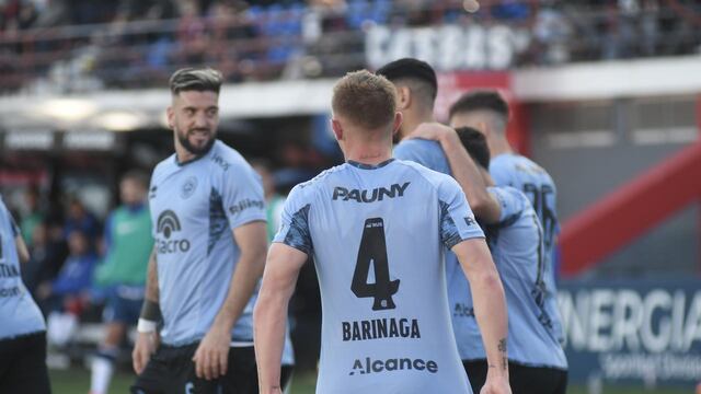 Juan Barinaga celebra el gol de Belgrano ante San Lorenzo (Federico López Claro)
