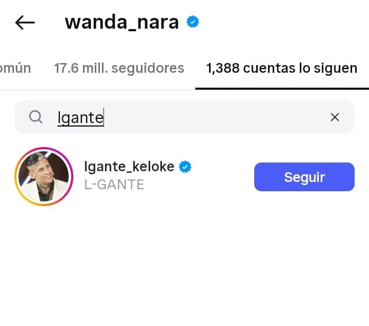 Wanda Nara sigue a L-Gante.