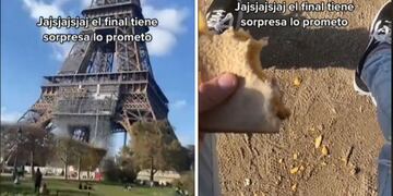 Se grabó comiendo un sandwich frente a la Torre Eiffel, miró a sus piernas y lo que había lo horrorizó.