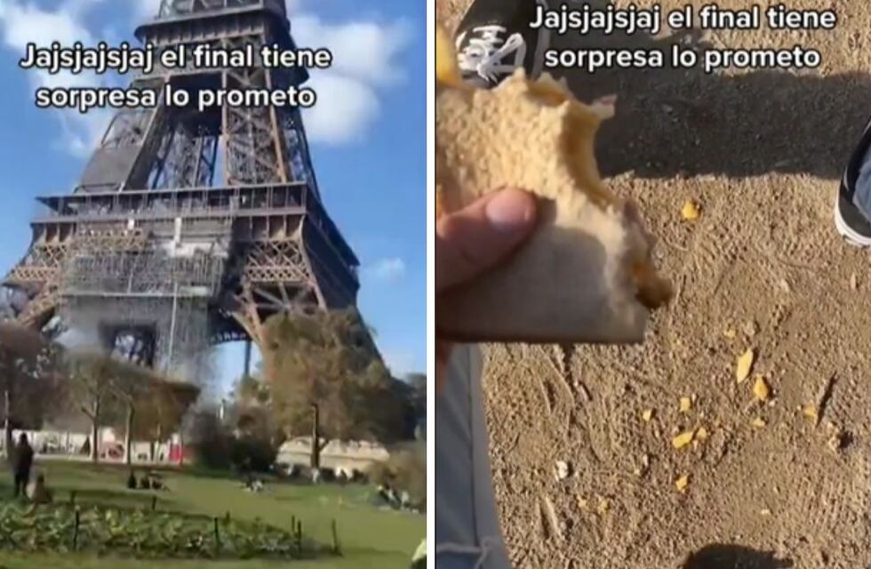 Se grabó comiendo un sandwich frente a la Torre Eiffel, miró a sus piernas y algo lo horrorizó