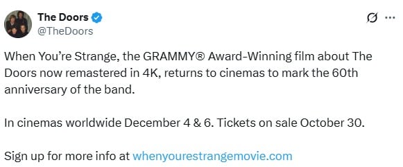 Invitación digital de la banda The Doors.