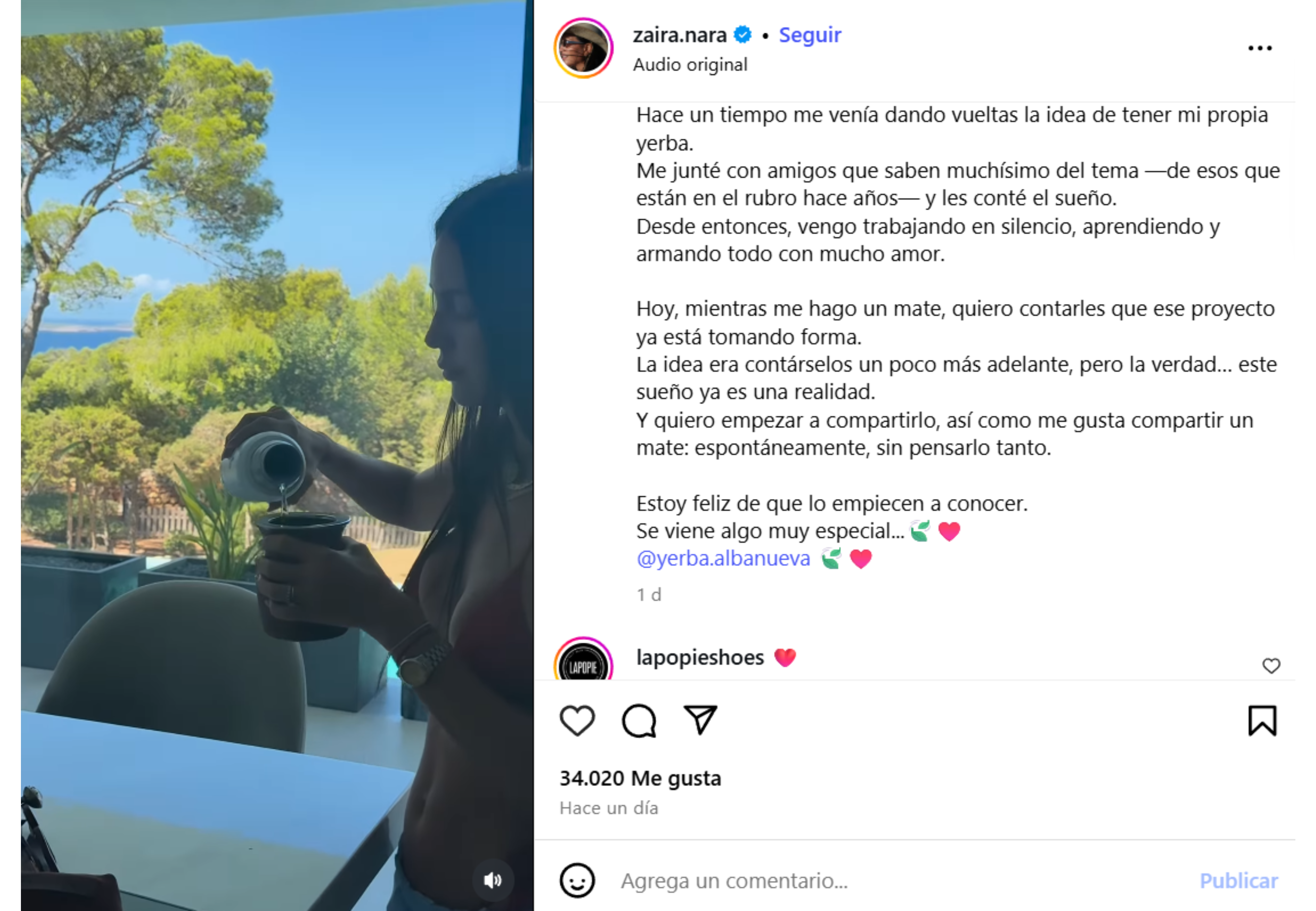 Así comunicó Zaira su yerba.