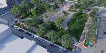 Plaza Colón. Vista aérea de las obras de recuperación terminadas (Municipalidad de Córdoba).