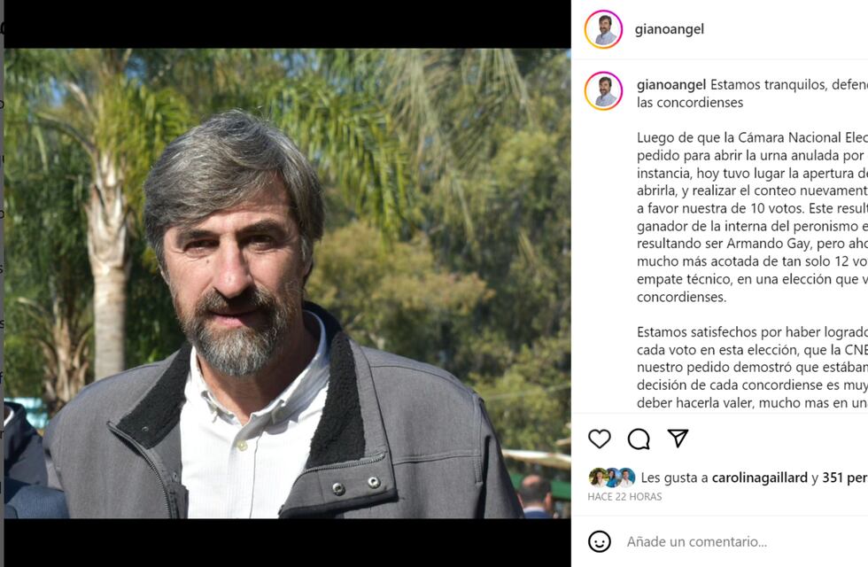 Angel Giano: “Estamos tranquilos, defendimos cada voto de los y las concordienses”
