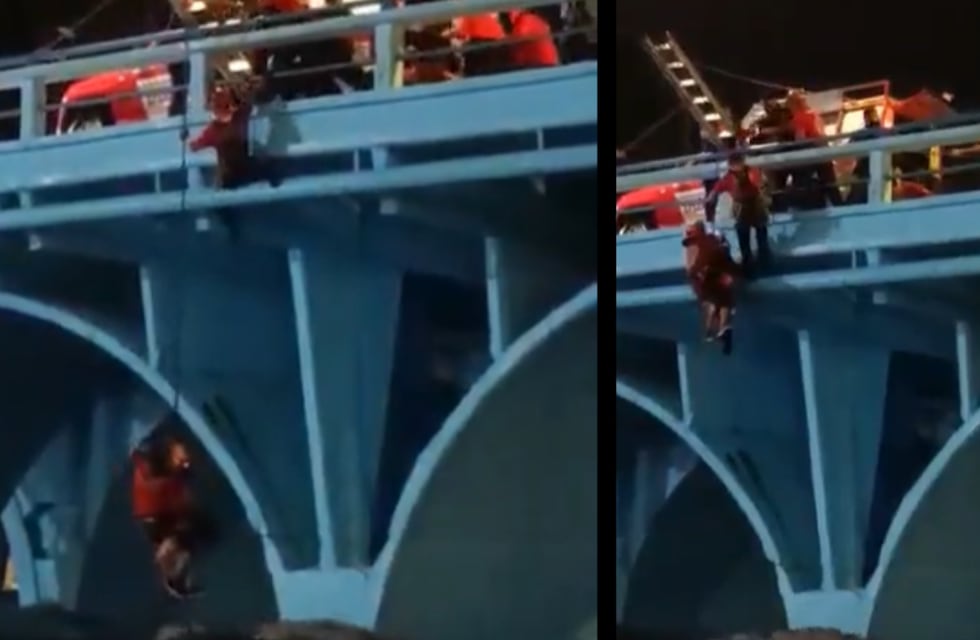 Córdoba: así rescataron a un hombre en el Puente Avellaneda, en plena tormenta