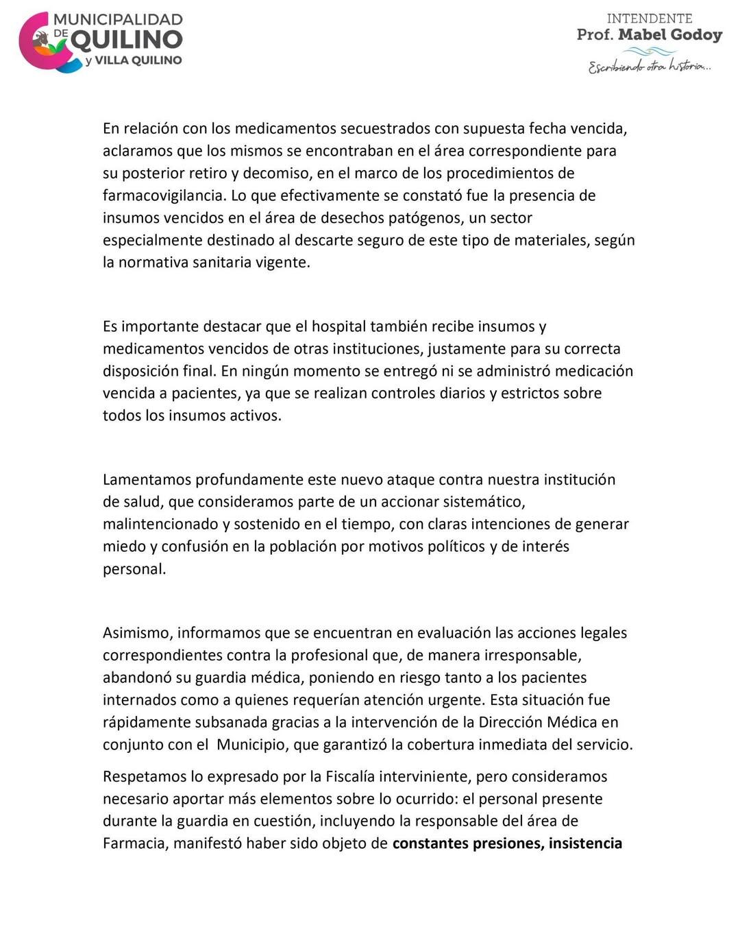 Mariela Godoy criticó a la enfermera denunciante.