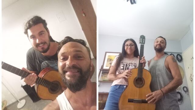 Gabriel recibió la guitarra de su vecino para "Doná música, doná una sonrisa" y la recibió Valentina que tenía su instrumento roto y no podía tocar.