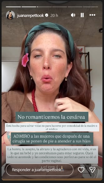 Juana Repetto se mostró en contra de tener a un bebé por cesárea y le llovieron las críticas