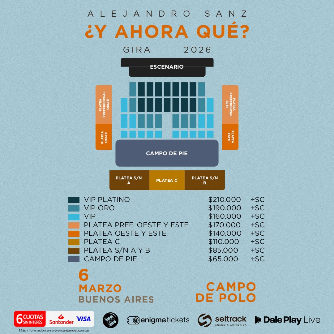 Alejandro Sanz en Argentina: mapa con ubicaciones y precios de entradas