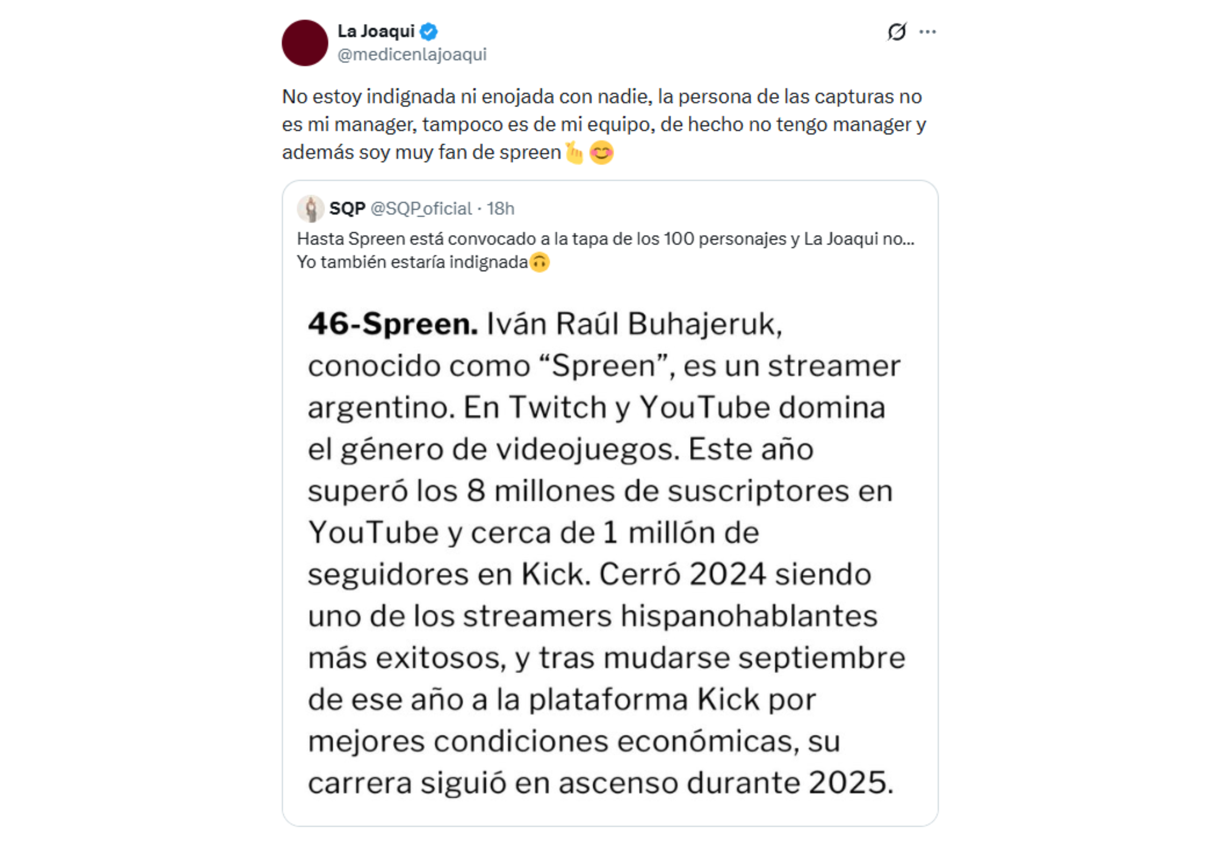 La respuesta de La Joaqui.