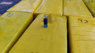 La prueba Narcotest es determinante: si el polvo blanco de los "ladrillos" se torna azul en contacto con el químico de la ampolla de vidrio, es cocaína.