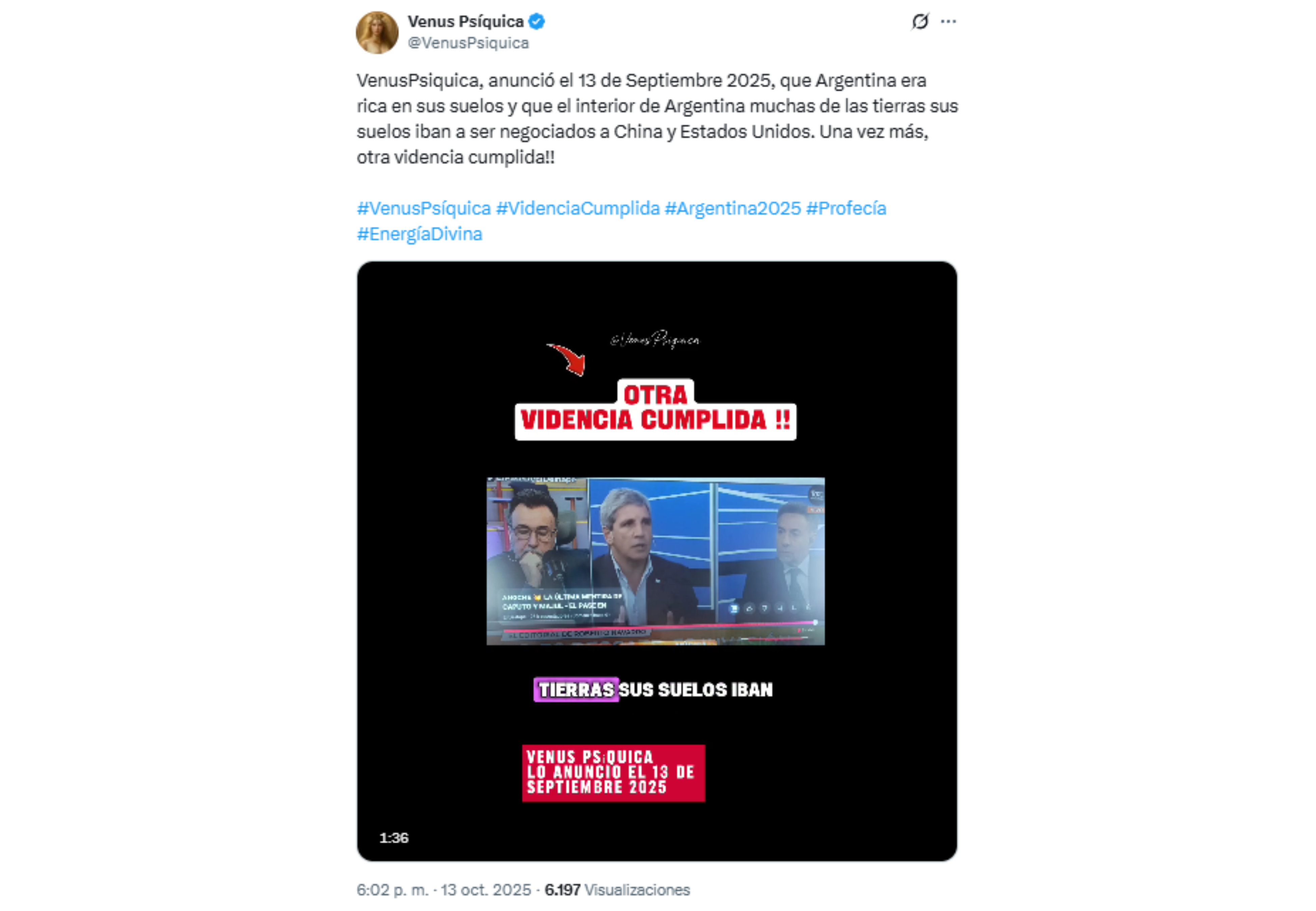 El tweet que compartió Venus Psíquica.
