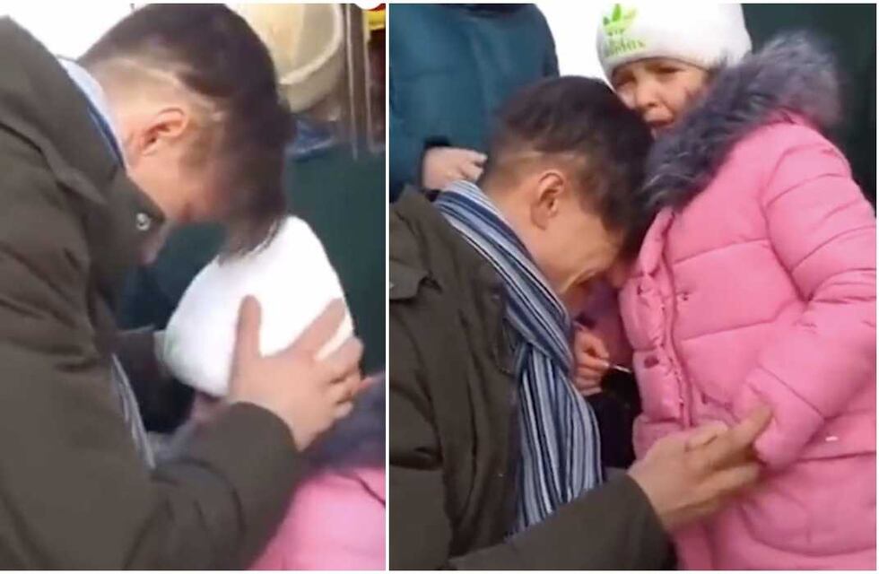 Ucrania: el conmovedor video de un papá que rompe en llanto al despedirse de su hija por la guerra