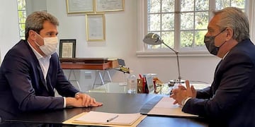 Sergio Uñac y el presidente Alberto Fernández, en Olivos.