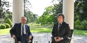 El primer encuentro entre Alberto Fernández y Javier Milei (Gentileza Infobae).