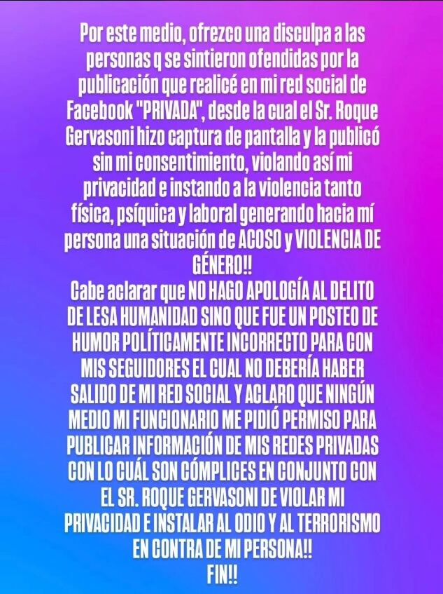 La concejal, vía redes sociales, salió a defenderse y alegó "persecución política".
