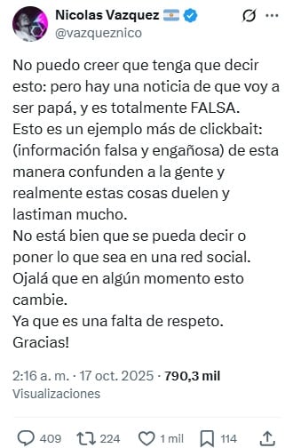 Nicolás Vázquez sobre las especulaciones en su contra.