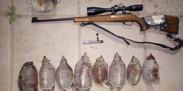 Los animales y el arma secuestrada. Gentileza Ministerio de Seguridad.