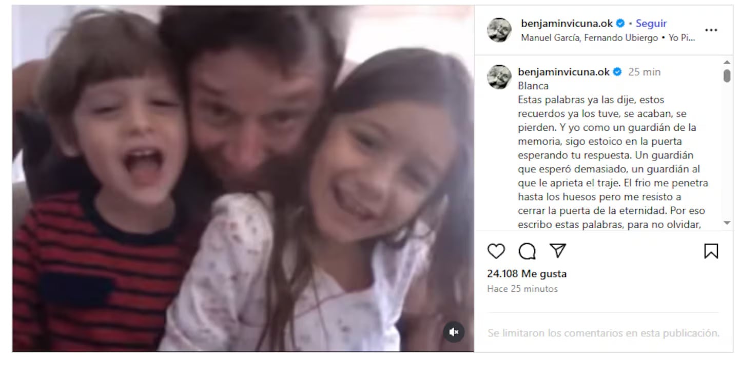 Benjamín Vicuña compartió un video inédito de su hija Blanca