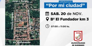 Eldorado: el "Operativo por mi Ciudad" está previsto para este sábado en el barrio El Fundador.