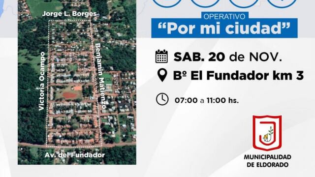 Eldorado: el "Operativo por mi Ciudad" está previsto para este sábado en el barrio El Fundador.