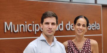 La subsecretaria de Deportes Federados de la provincia de Santa Fe, Silvina Rodríguez Mesón y el intendente de Rafaela, Leonardo Viotti