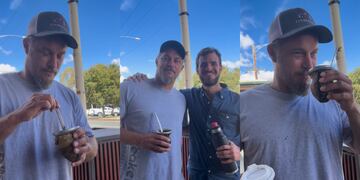 El actor de Ragnar, Travis Fimmel, prueba el mate hecho por un cordobés en Australia.