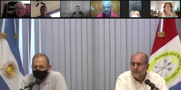 El gobernador Perotti junto a los ministros Martorano y Corach se reúnen con intendentes y presidente comunales para analizar la situación epidemiológica de Santa Fe.