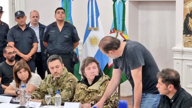 Temporal. Milei llegó a Bahía Blanca junto a Bullrich, Petri, Francos, Pettovello y Kicillof. Foto:  X/@madorni